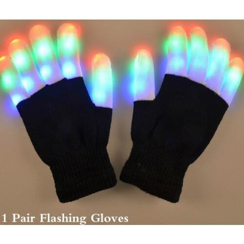 1 Pair LED Flashing Magic Gloves Colorful Finger Glowing Glove for Kids Adult