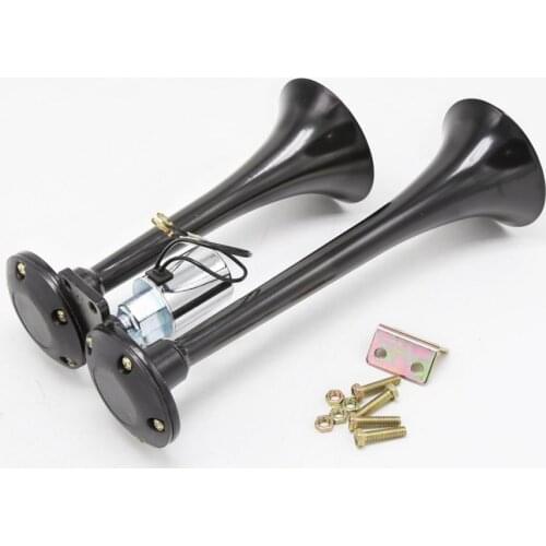 12V Dual Trumpet Air Horn - Classic Super Loud Powerful Train Car Truck Boat Air Horn, 150db, Black