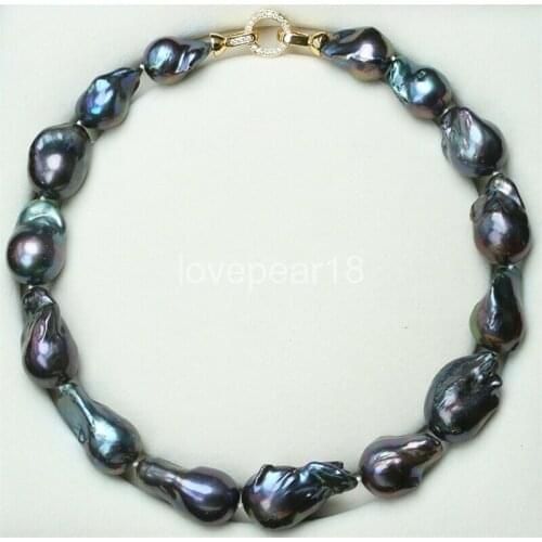 15-25MM Natural pearl black baroque pearl chain necklace choker long necklace