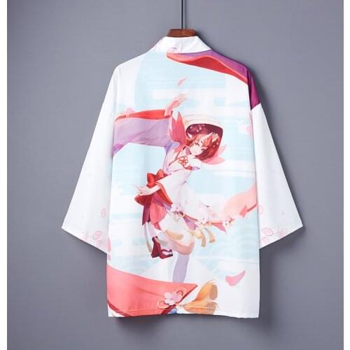 #5040 White Summer Coat Women Summer 2021 Casual Printed Jacket Loose Harajuku Cartoon Girls Printed Kimono Coat Female Cardigan