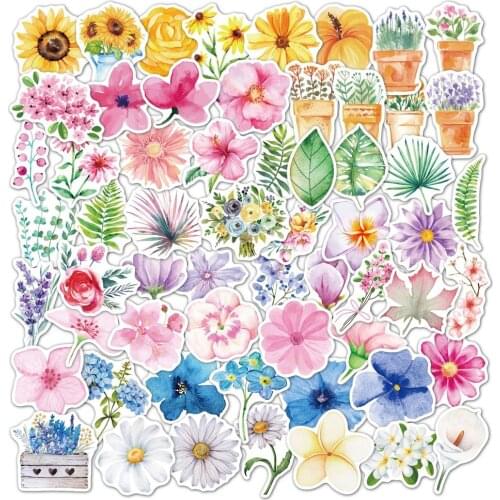 60pcs Flower Stickers For Notebooks Stationery Laptop Scrapbooking Material Botany Plant Sticker Aesthetic Craft Supplies