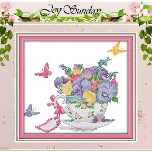 Butterfly orchid in the cup Counted Cross Stitch 11CT 14CT Cross Stitch Set Wholesale Cross-stitch Kit Embroidery Needlework