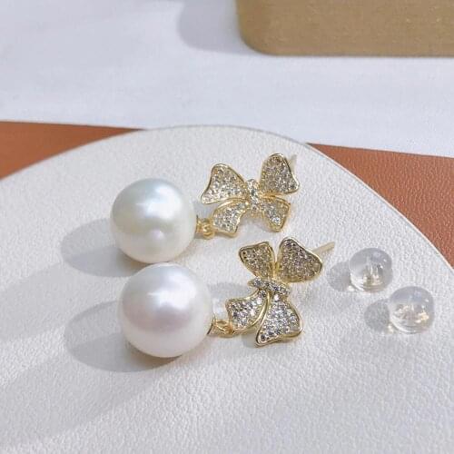 Bowknot Jewelry 925 Sterling Silver Earrings Findings Settings Base Mountings Parts Mounts for Pearls Agate Crystal Stones Jade