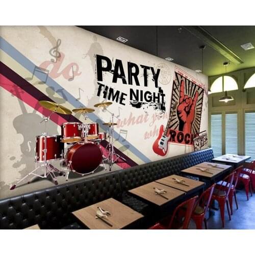Free Shipping Custom 3D Fashion Restaurant Photo Wallpaper Music Rock Bar KTV Wall Western Restaurant Music Bar Mural