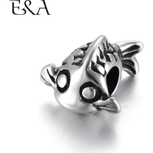 Stainless Steel Beads Clownfish 5mm Hole Blacken Metal European Bead Animal Charm for Chain Bracelet DIY Jewelry Making Supplies