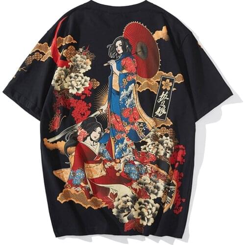 Japanese style wind breathable printing knife beauty Samurai round neck short sleeve summer personality handsome cotton T-shirt