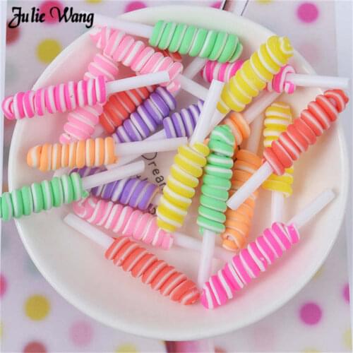 Julie Wang 10pcs Polymer Cute Lollipop Candy Cabochon Mixed Scrapbook DIY Toy Accessories Phone case Decor Slime Supplies 9*50mm