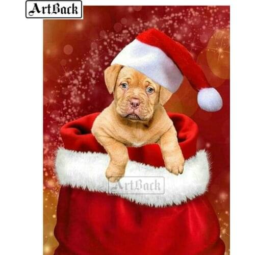 Full square drill 3d diamond embroidery christmas dog hat icon 5d diy diamond painting mosaic rhinestone crafts decoration
