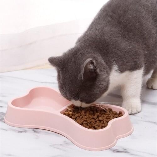Dog Feeder Bone Shape Double Pet Bowls Plastic Puppy Feeding Food Dishes Cat Small Dogs Drinking Water Bowl Pets Supplies