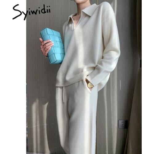 Syiwidii 2 Pieces Set Women Tracksuit Sweater Pullover Straight Pants 2021 Fall Winter Set Knitted Outwear Suit Spandex Casual
