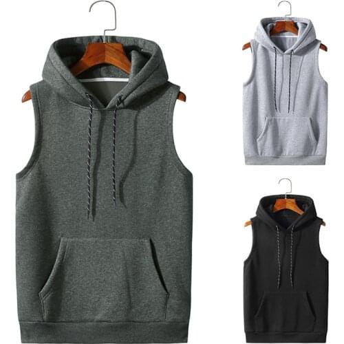 LUCLESAM Men Fashion Pocket Sleeveless Hoodie Mens Sport Hooded Tank Veste Veste Sans Manche Colete Masculino
