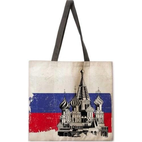Reusable shopping bag retro landmark ladies fashion beach bag shoulder bag linen fabric tote bag