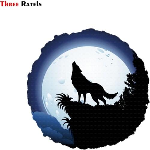 Three Ratels FTC-758# 14X14CM Gray Wolf Moon Coyote Red Window Wall Bedroom Motorcycle Car Sticker And Decal Pvc