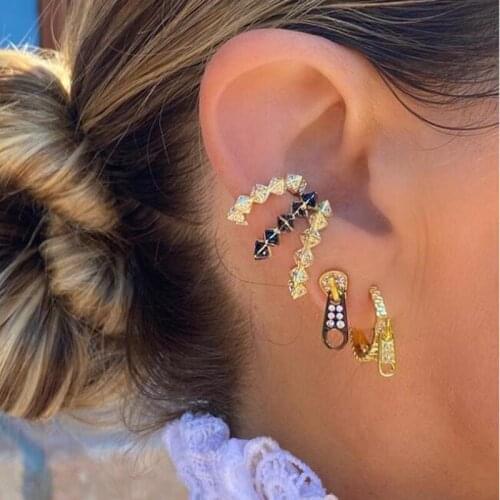 New arrived micro pave cubic zirconia cz fashion women jewelry gold color minimal delicate zipper charm hoop earrings for women