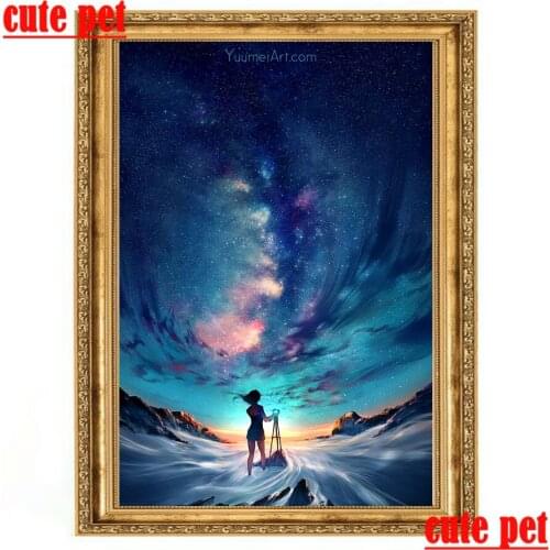 Wallpaper Girl under the stars No Frame Home Wall Decor cross stitches full drill diamond Paintings Art Diamond Embroidery