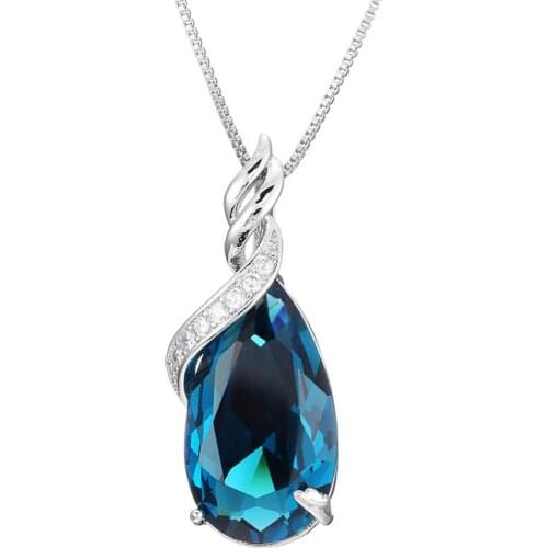 Sapphire gemstone pendant necklace women blue crystal aquamarine 18k white gold tone chain choker party jewelry bijoux gift