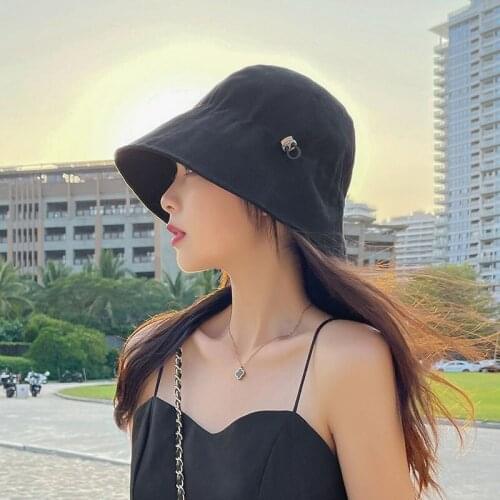 Black Bucket Hat Womens Summer Sun Hats Autumn Cotton Fisherman Hat Foldable Chapeau Femme Spring Cap Topee Casual