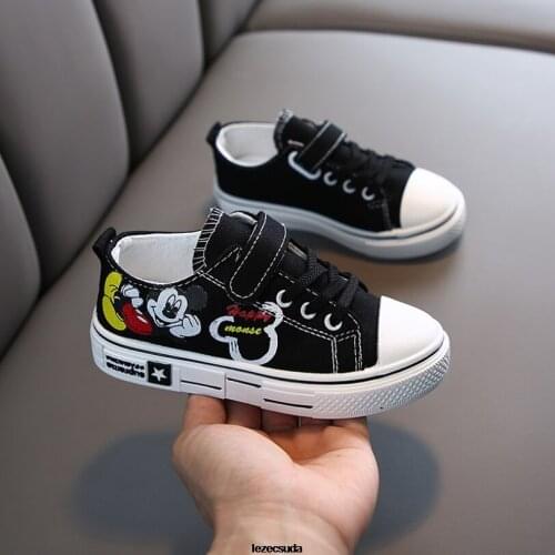 Disney Hot Cartoon Mickey Mouse Boys Canvas Shoes Girls Sneakers Student Sports Running Shoes Footwear Anti-Slippery Size 26-37