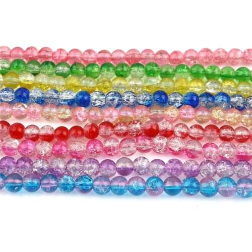 6mm 8mm Glass Beads Round Ball Multicolor Transparent Crack Loose Spacer Beads DIY Women Bracelets Earrings Jewelry Gift,1Strand