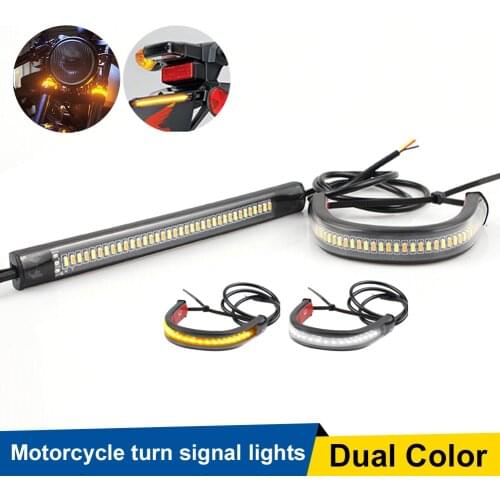 Universal LED Motorcycle Light Strip 12V Tail Brake Turn Signal Light DRL Amber White Moto Flasher Strip Light Flashing Blinker