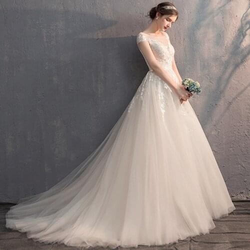 Gorgeous Ivory Bohemian Wedding Dresses 2021 Lace Applique O Neck Sweep Train Bridal Gowns Plus Sizes