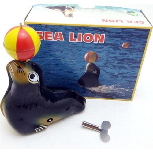 Vintage Sea Lion Clockwork Wind Up Tin Toy Collectables Classic Toys for Kids Creative Birthday Gift Decoration