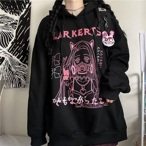 Vintage Kamado Nezuko Females Hoodies HipHop Streetwear Harajuku Retro Japanese Anime Demon Slayer Sweatshirt Autumn Pullover