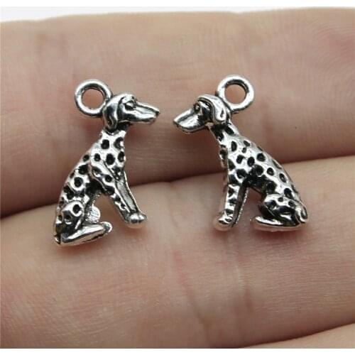 WYSIWYG 10pcs 15x10mm Lovely Dalmatian Dog Pendant For Jewelry Making Antique Silver Color Dog Pendant Charm