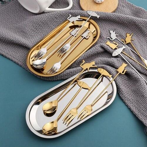 Japanese Cat Fish Spoon Coffee Stirring Spoon Cute Dessert Stainless Steel Milk Tea Spoon Drink Accessories Kitchen Supplies