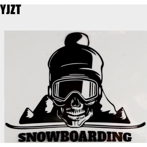 YJZT 17.8M*13.9CM Snowboard Skull Mountain Extreme Sport Fashion Car Styling Decor Vinyl Car Sticker Black/Silver C31-0122