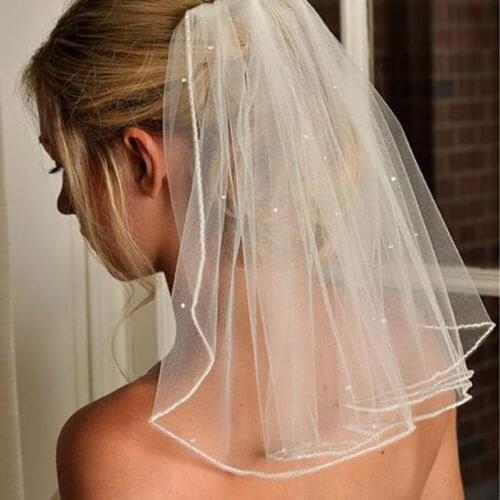 Women white Bride HENS NIGHT Party Wedding lace Hair head Short Veil WITH COMB