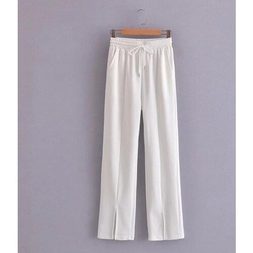DOUJILI White Grey Long Trousers Spring Summer Style High Quality Elastic Waist Casual Loose Pants For Women