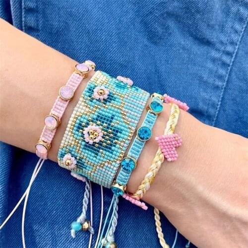 ZHONGVI MIYUKI Beaded Bracelet Armband Warp Rivet Bileklik Bracelets Women Tassel Jewelry 3D Flower Pulseras Mujer Dropshipping