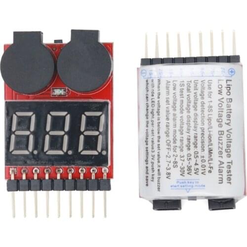 10pcs LED 2 in1 RC Lipo Battery Low Indicator Voltage Meter Tester 1S-8S Battery Low Voltmeter Buzzer Alarm Boat Airplane 20%Off