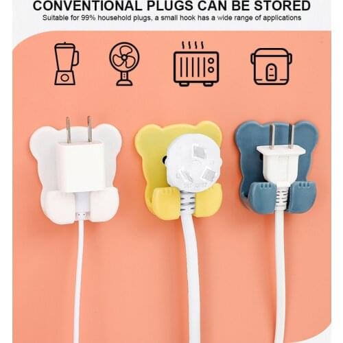 2pcs Bear Wall Mounted Plug Fixer Punch-free Self-Adhesive Socket Fixer Waterproof Multifunction Mobile Phone Charging Stand