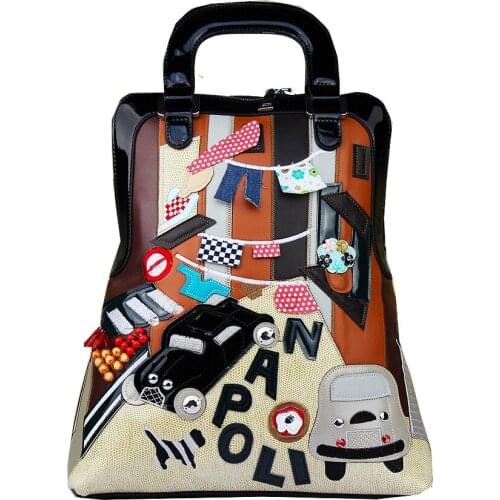 2017 Fashion Backpack Girl Casual Backpack Panelled Colors Women Car Pattern A4681