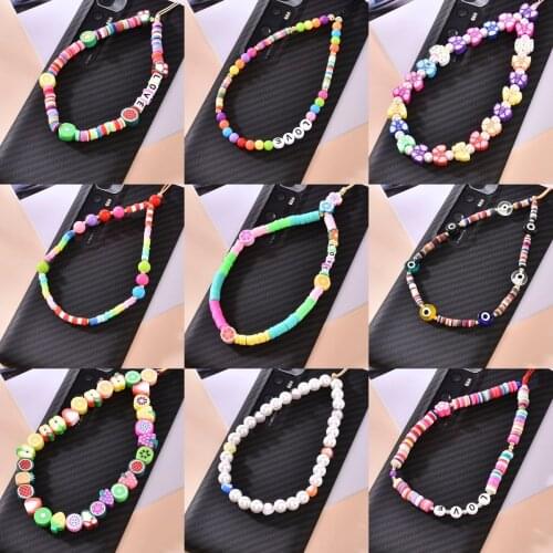 Summer Bracelet Acrylic Star Square Geometric Letter Flower Cute Wrist Beads Chain Mobile Phone Strap Anti-lost Random Color