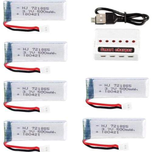 3.7v 500mAh 20c for JJPC H37 E50 E50S T37 ELFIE Drone RC Helicopter Lipo Battery and 5-in-1 Charger Spares Part 7pcs