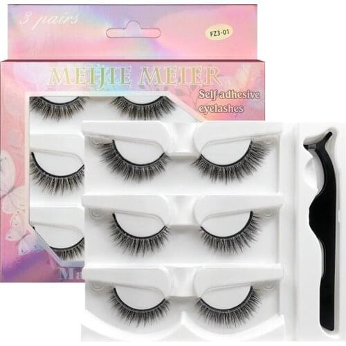 Glue-free Self-adhesive 3 Pairs of False Eyelashes, Naturally Long,fluffy Hand-made Eyelashes,Extension wholesale