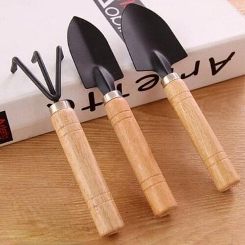 3PCS Mini Shovel Rake Set for Flowers Potted Plants Bonsai Planting Wooden Handle Metal Head Gardening Tools Miniature Spade Set