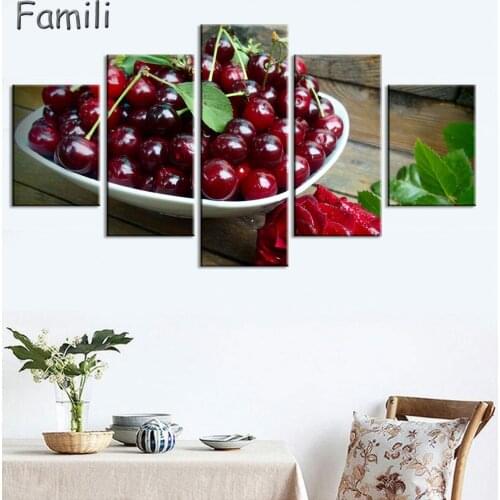 5 Panel Fruit Canvas Painting Cuadros Decoration Wall Art Lemon Strawberry Modular Pictures for Living Room Unframe Dropshipping