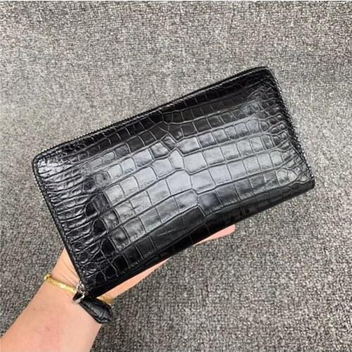 Authentic Crocodile Belly Skin Zipper Closure Men Long Wallet Card Purse Genuine Exotic Alligator Leather Male Small Clutch Bag