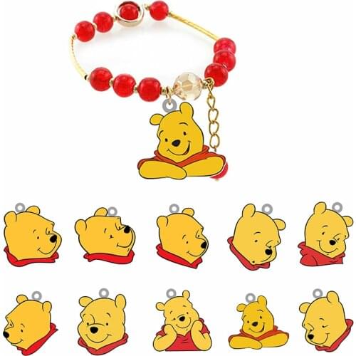 Disney New Classic Winnie The Pooh Avatar Shape Hand Strap With Red Beaded Rope Bracelet Epoxy Resin Bracelet Tasteful