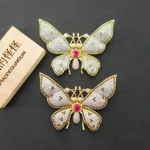 APDGG 45*60mm gold plated Cubic Zirconia micro butterfly brooch Pin