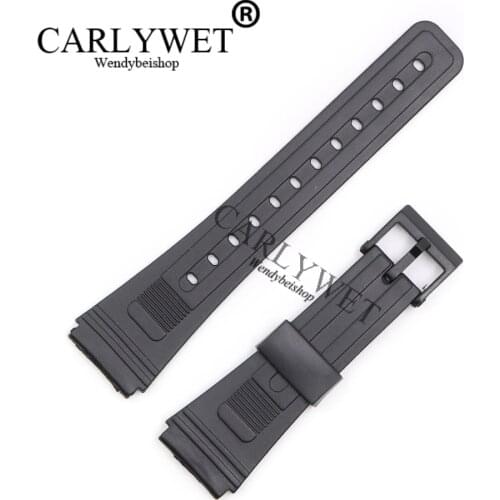 CARLYWET 20mm Men Lady Black Replacement Silicone Rubber Straight End watch band Strap Loop With Black Plastic Pin Buckle