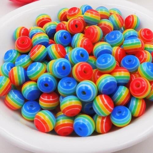 6mm 8mm 10mm 12mm Rainbow Colorful striped beads Round Resin Beads for Handmade Necklace Bracelet Jewelry Making DIY Accessories