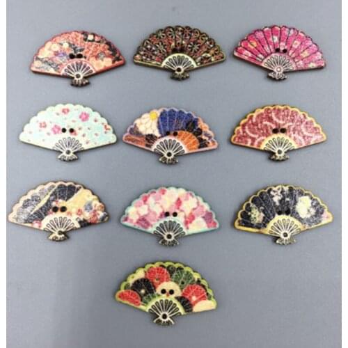 DIY 100pcs Wooden Sewing Scrapbooking Buttons retro style Fan decoration 2 Holes 30mmX18mm