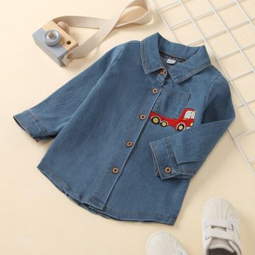 Baby clothes spring autumn fashion cartoon truck long-sleeve denim shirts baby boys baby girls casual shirts baby jackets
