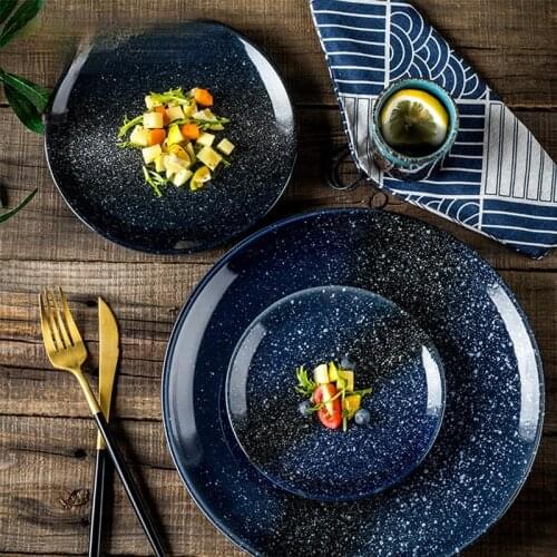 Ceramic Plate Round Japanese Style Starry Flat Steak Breakfast Pasta Staple Food Dessert Salad Dark Dish Kitchen Supplies