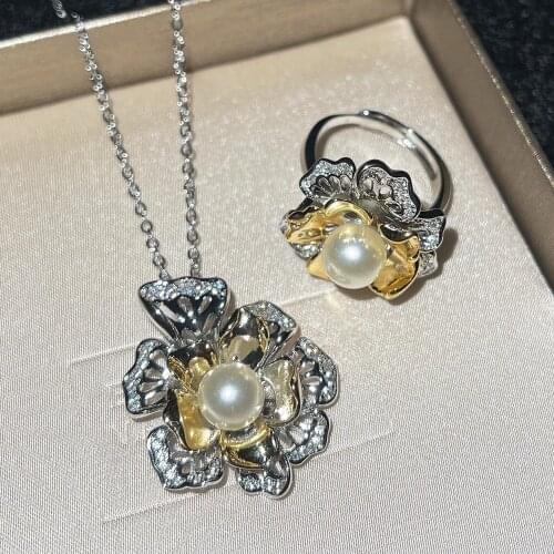 QTT Exquisite Yellow Flower Earrings Necklace Set For Women 925 Sterling Silver Clavicle Chain Jewelry Sets Fashion Party Gift